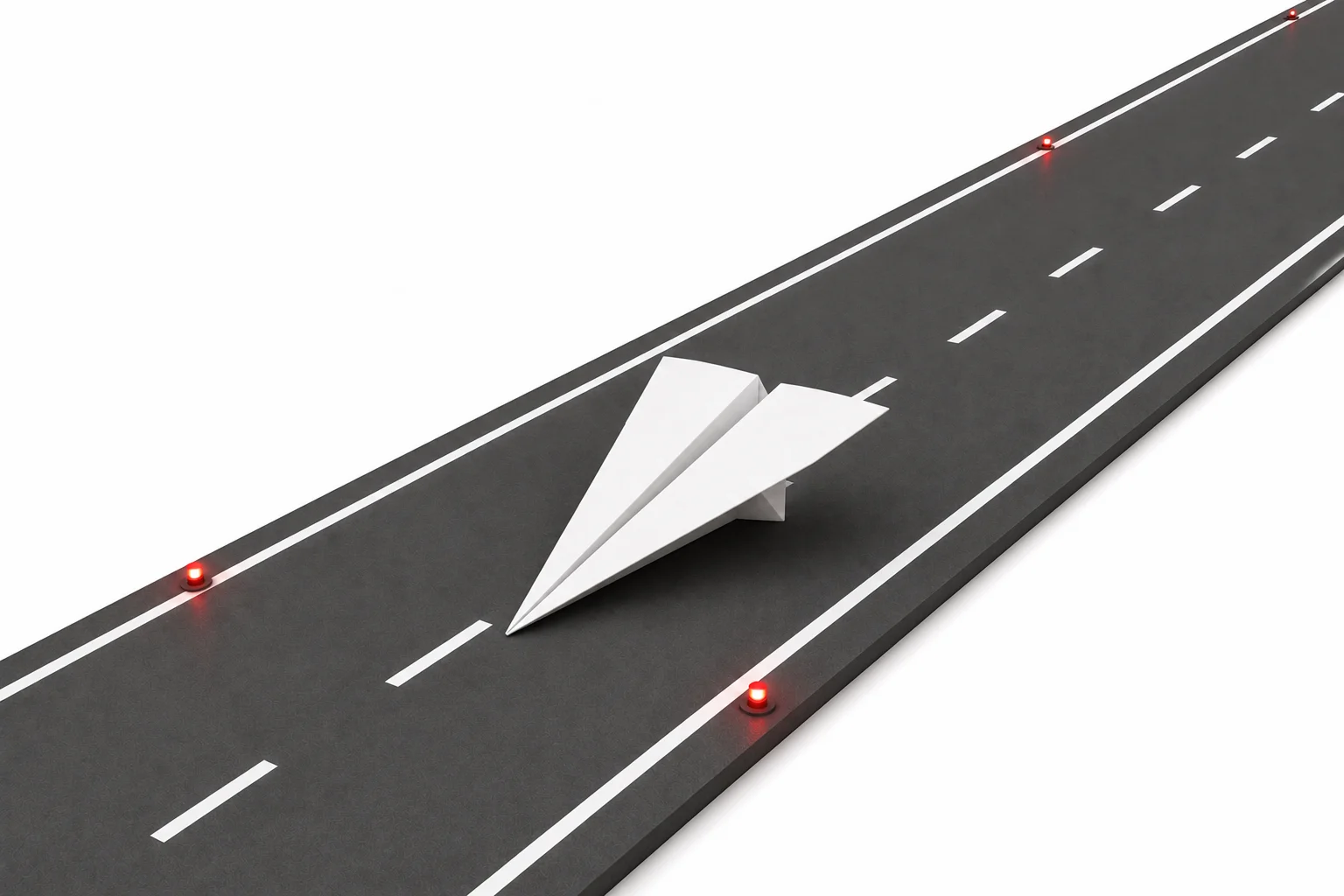 Paper plane on a runway — prototype stage